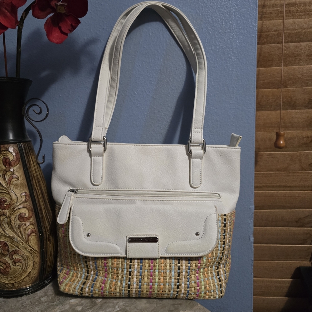 Stone & Co. Cohasset Cream & Multicolor Woven Straw Shoulder Bag - Picture 2 of 16